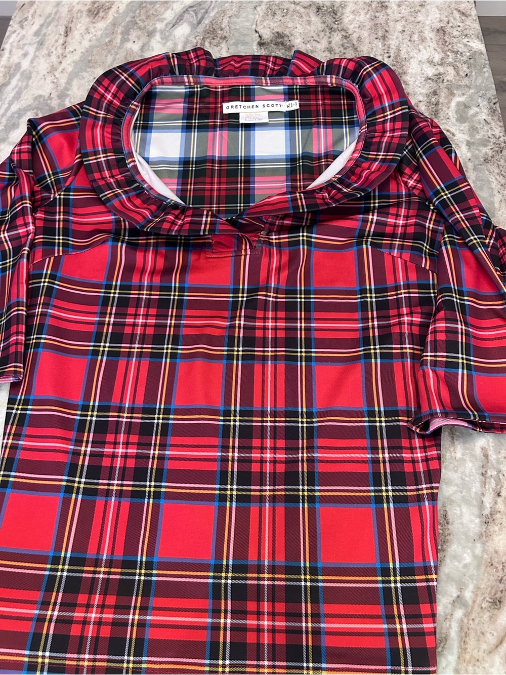 Gretchen Scott Red Plaid Collared Top XL - Picture 6 of 8